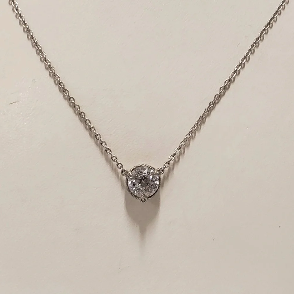 ⚜️JUDITH RIPKA STERLING SILVER SOLITAIRE NECKLACE 1.9 cttw - Picture 4 of 5